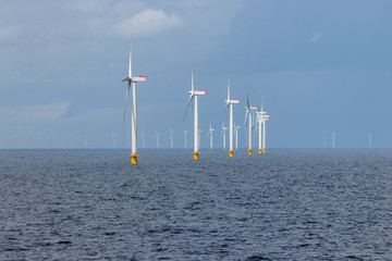 Offshore wind farm in the Kattegat sea outside Denmark. 