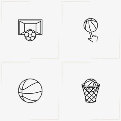 Balls line icon set with basketball and football gate