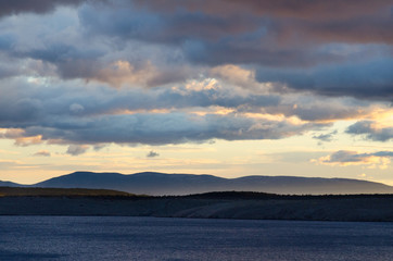 Dark clouds at sunset over a landscape on the coast of Croatia