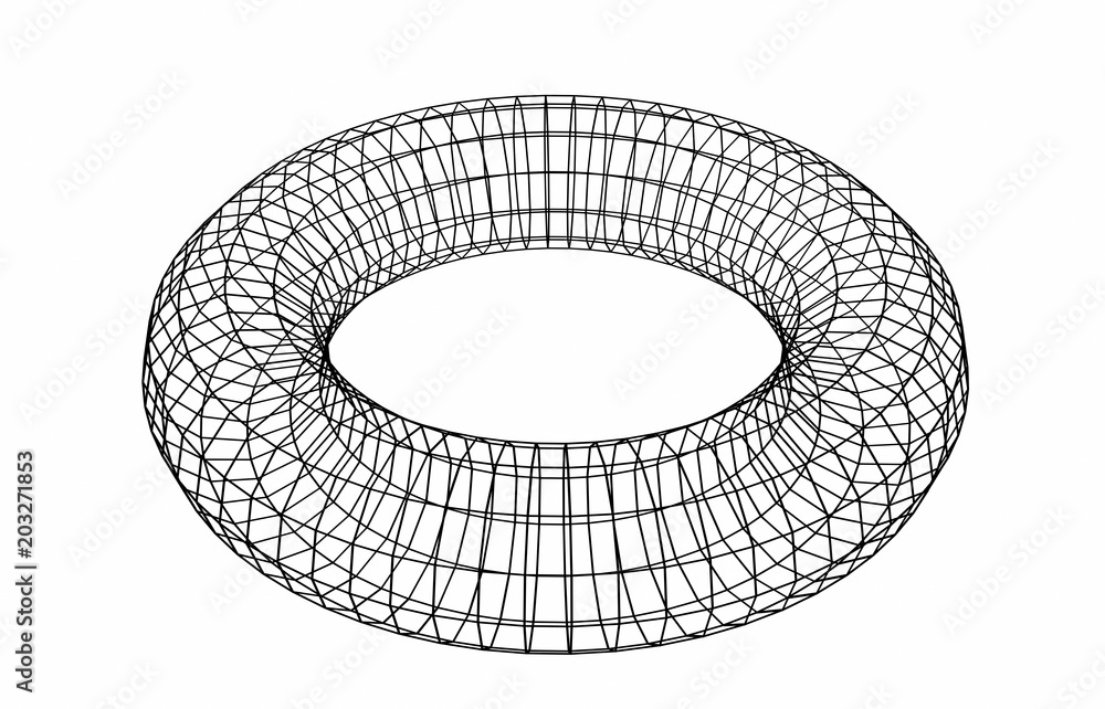 Aufkleber abstract geometric shape. wireframe object isolated on white background. torus. 3d illustration.