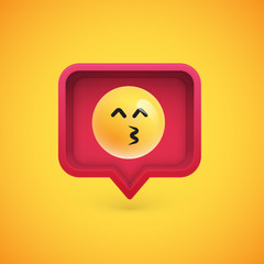 Funny 3D emoticon in 3D speech bubble, vector illustration