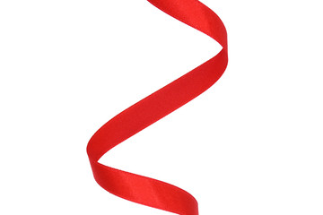 spiral of red fabric ribbon isolated on white background