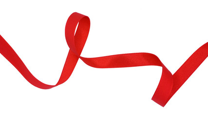 spiral of red fabric ribbon isolated on white background