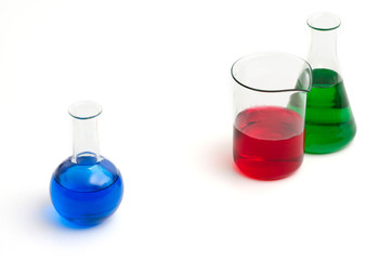 Chemistry glasses filled with colorful liquids