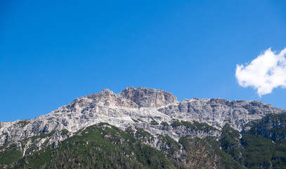 White and green of mountain in Dolomite, South Tyrol, Italy
