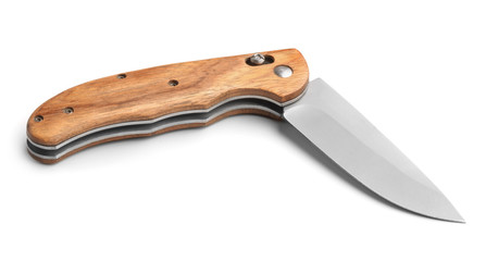 Pocket knife with wooden handle