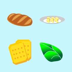 icons about Food with tasty, sweets, bread, agaric and leaf