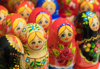 Fototapeta na wymiar Lot of traditional Nesting dolls or Russian Matryoshka.