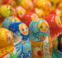 Lot of traditional Nesting dolls or Russian Matryoshka.
