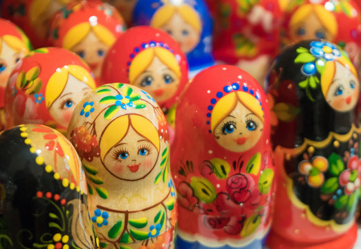 Lot of traditional Nesting dolls or Russian Matryoshka.