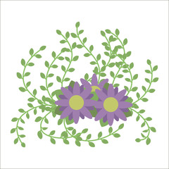 spring beautiful floral composition with lilac flowers with a yellow center and small light green leaves on the bunches vector