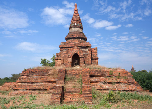 Ancient pagoda with Buddha statue inside in Bagan, Mandalay Division of Myanmar
