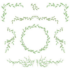 patterns and a wreath of green leaves mirror corners twig composition variations of a set vector
