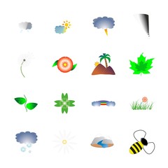 icon Nature with decorative, honeybee, river, landscape and summer