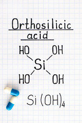 Chemical formula of Orthosilicic acid with two pills.