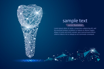 abstract design dental implant Icon,isolated from low poly wireframe on the background of space . Vector abstract polygonal image mash line and point. Digital graphics - obrazy, fototapety, plakaty