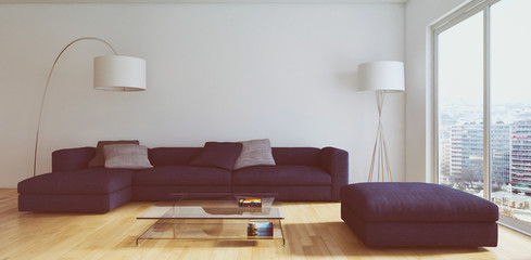 Modern bright interiors room 3D rendering illustration