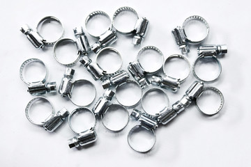 Metal band hose clamp isolated on white background
