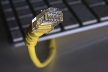   close up  photo  shows the details of the LAN connection