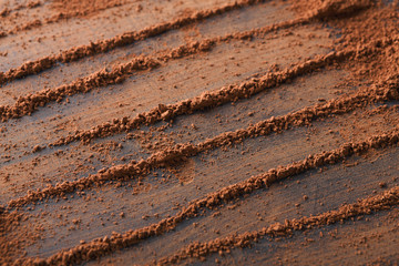 Aromatic cocoa powder scattered over black background