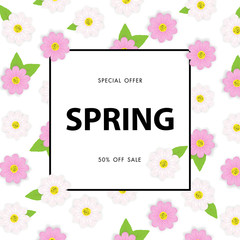 Spring sale background with beautiful flower,vector illustration template, banners, Wallpaper, invitation, posters, brochure, voucher discount.