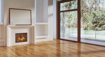 Modern bright interiors room 3D rendering illustration