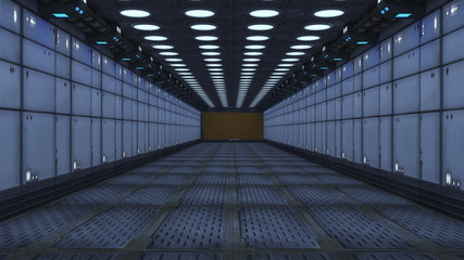 3D Render. Futuristic spaceship interior corridor