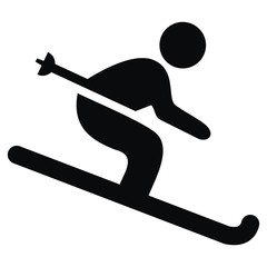 skier, black vector icon, silhouette