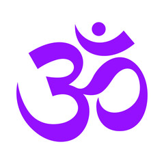 Om symbol violet. Buddhism, yoga sign