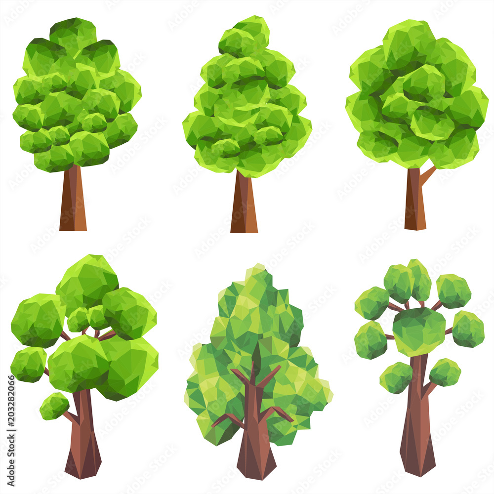 Aufkleber polygon tree clip art. set vector tree composed of triangles.