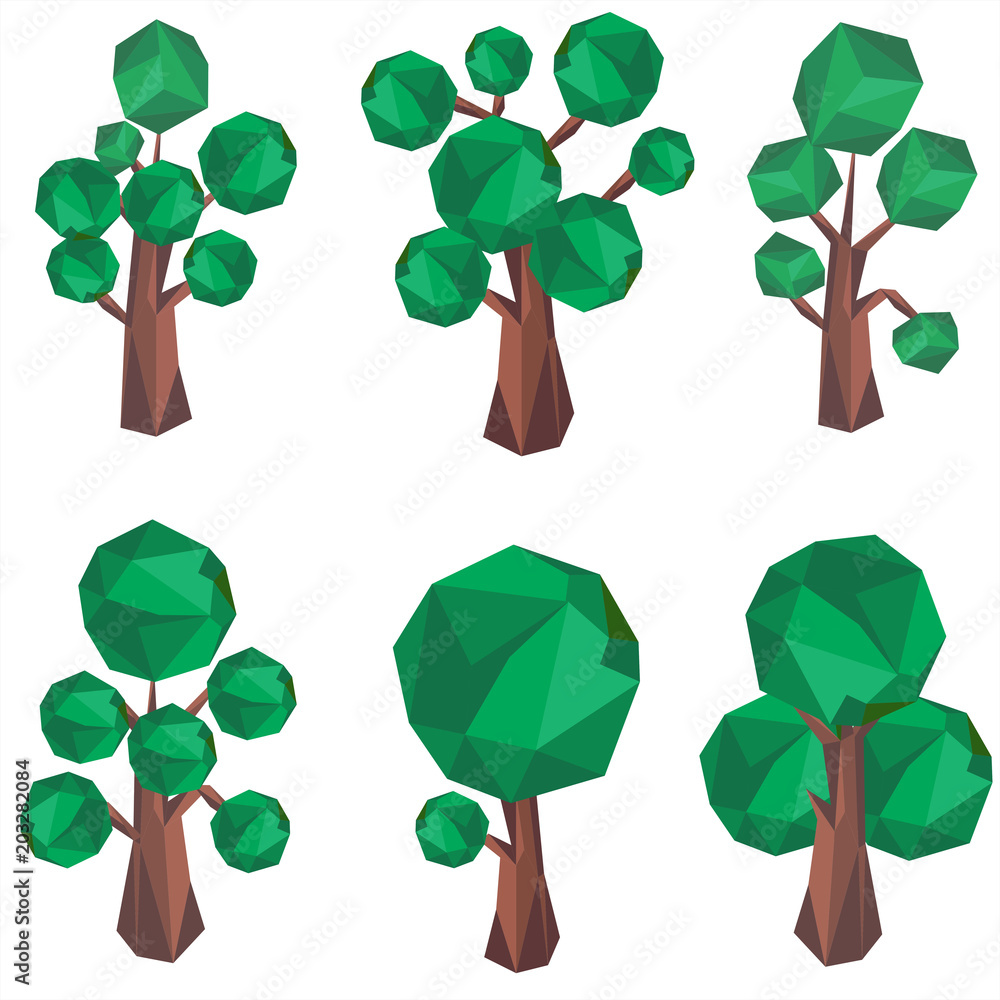 Aufkleber polygon tree clip art. set vector tree composed of triangles.
