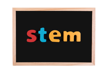 STEM Education. Science Technology Engineering Mathematics. STEM word on school blackboard for background.