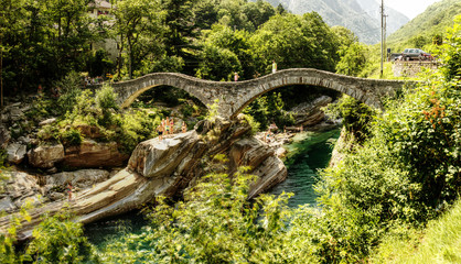 Ponte dei Salti, the mediaeval double-arched bridge at Lavertezzo, Ticino