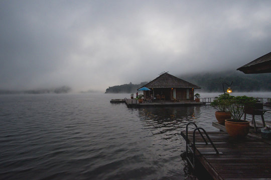 Chiangmai,Thailand-December 24,2017, The lake in the morning at Mountain Float Chiang Mai , Mae Ngud Som Boon Chol dam, Chiangmai, Thailand.