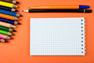 Color pencils set and reminder. Empty space for text and design