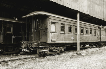 Naklejka na ściany i meble Old abandoned train carriage