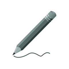 simple black and white gray pencil vector icon with rubber in flat style with stroke drawn curve