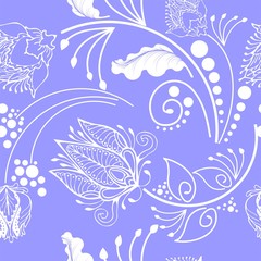 Oriental Chinese botanical flower graphic design for motif vector in Porcelain style seamless pattern with white and light pastel blue  tone background