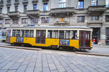 Fototapeta na wymiar Milano, Tram, Lombardia, Italia, Streetcar in Milan Italy