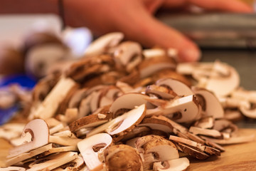 Scooping Chopped Mushrooms