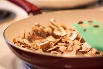 Sliced Mushrooms In Pan