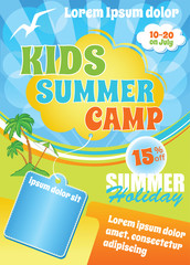 Kids Summer Fest Flyer, vector colorful cartoon template