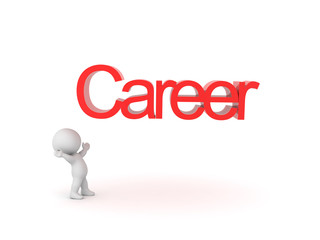 3D Character looking cheerfully up at red career sign