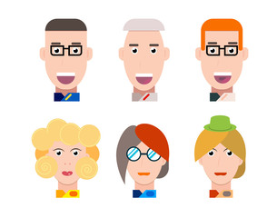 Flat vector characters portrait set. Vector avatars. Smiling happy people. Happy emotions. Vector portraits.