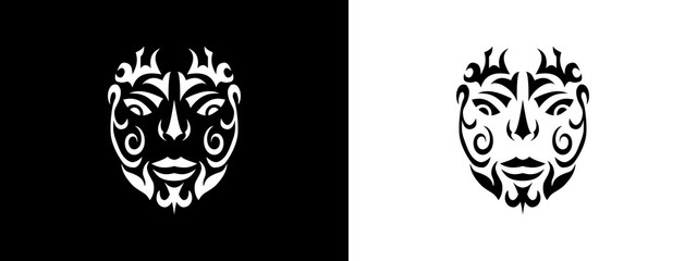 Tribal man portrait, Man portait in tribal style illustration in black and white