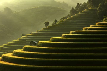 Poster Mu Cang Chai, terrasvormig rijstveld in de buurt van Sapa, Noord-Vietnam © JKLoma