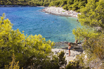 People enjoying summer on Srebrna beach, Vis island - Croatia. 