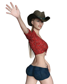blond cowgirl with the hat on