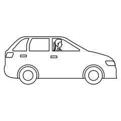 car sedan with woman driving vector illustration design