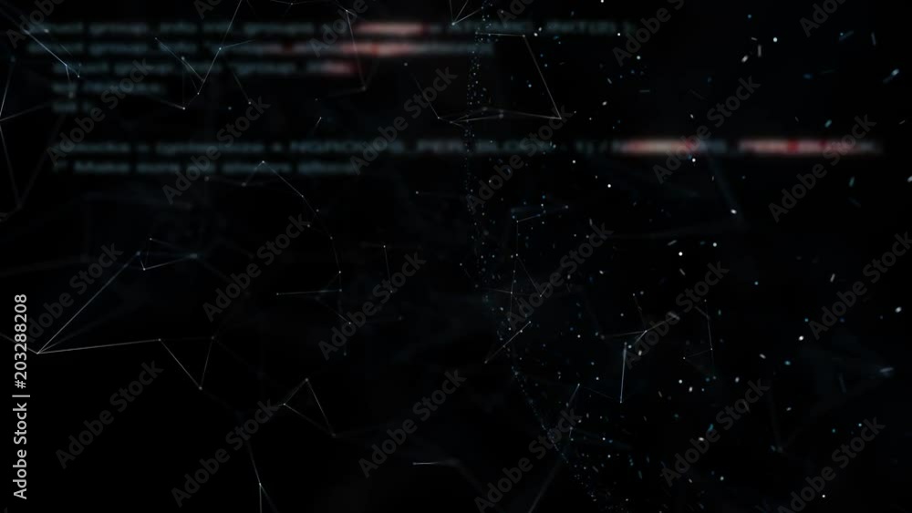 Poster blurred computer code writing motion on black screen.